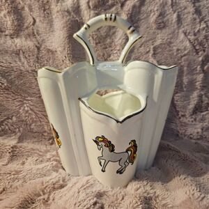 Vintage Unicorn Ceramic Planter,‎ Novelty Vase, Gold Trim Decor